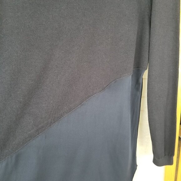 Navy Blue Silk Blend Tunic Sweater Mixed Media Size Large Long Sleeves - Picture 7 of 12
